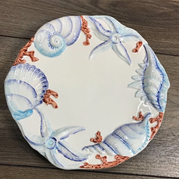 San Marco Round Salad/Dessert Plate Made in Italy Shells Starfish Approx 8.75" - Picture 4 of 8